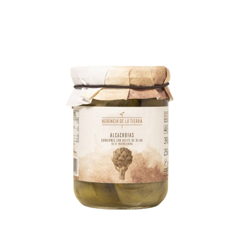 FRASCO CORAZONES DE ALCACHOFA EN ACEITE DE OLIVA 390G NETO HERENCIA DE LA TIERRA GOURMET