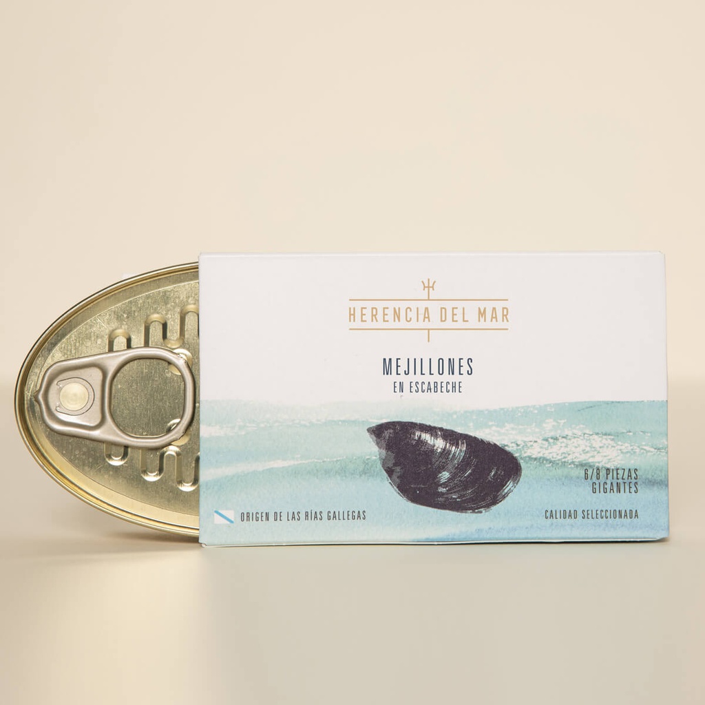 LATA MEJILLONES EN ESCABECHE 6/8 OL-120 HERENCIA DEL MAR GOURMET