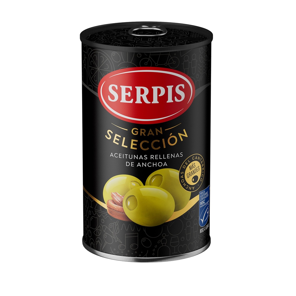 LATA ACEITUNAS MANZANILLA GRAN SELECCION RELLENAS ANCHOA SERPIS 300G NETO
