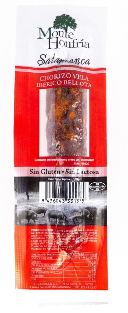 CHORIZO IBERICO DE BELLOTA MONTEHONFRÍA (SALAMANCA) 150G APROX