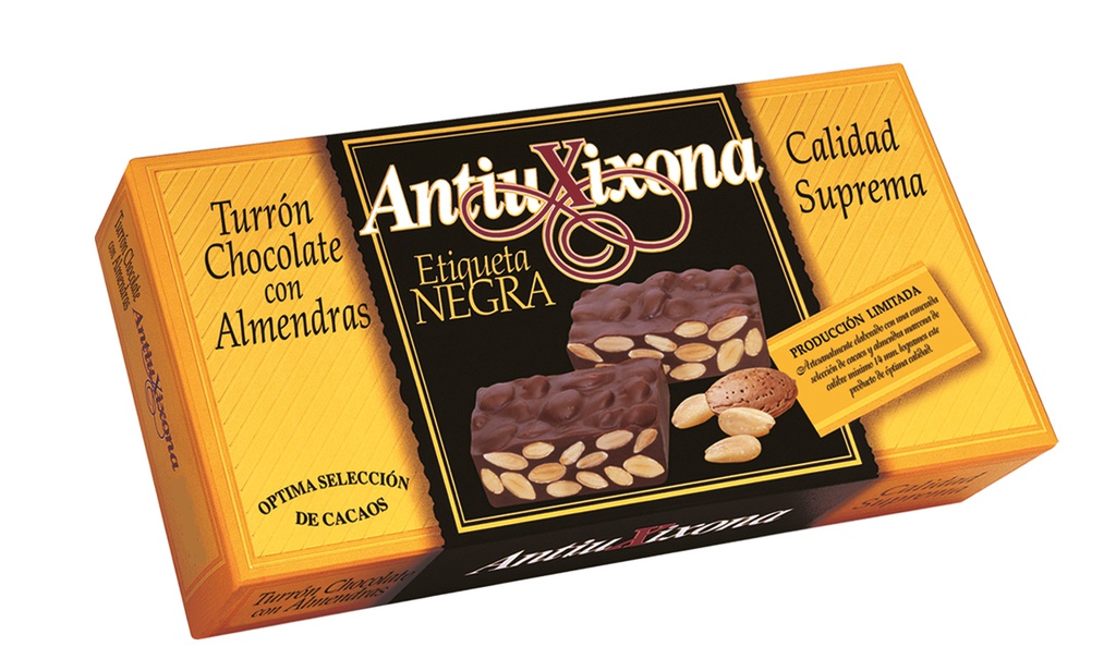 TURRON CHOCOLATE CON ALMENDRAS ETIQUETA NEGRA ANTIU XIXONA 150G