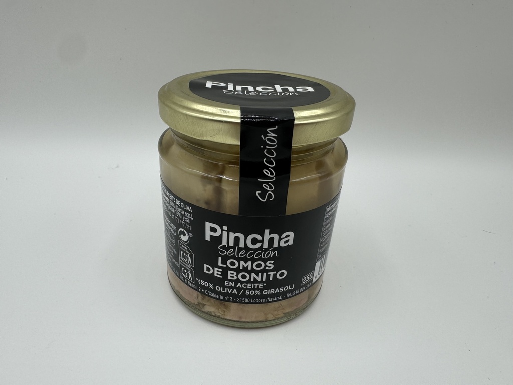Tarro Lomos de Bonito en Aceite (50% Oliva - 50% Girasol) 220g Neto PINCHA SELECCION de Conserveras Baigorri