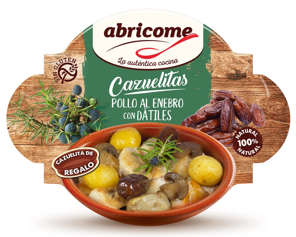 CAZUELA DE POLLO AL ENEBRO CON DATILES 380G NETO ABRICOME (CAZUELITA INCLUIDA)