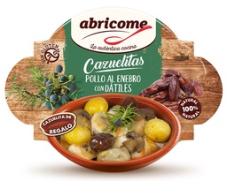 [8CPDA3] CAZUELA DE POLLO AL ENEBRO CON DATILES 380G NETO ABRICOME (CAZUELITA INCLUIDA)